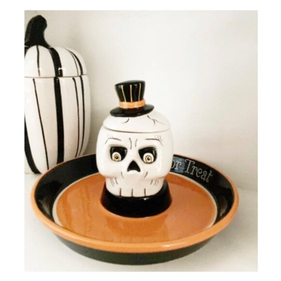 NEW Transpac Little Village by Shelly Comiskey Skeleton Chips & Dip Platter - Picture 1 of 1
